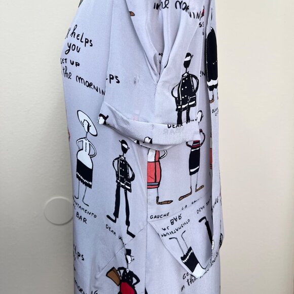 MOSCHINO 100% Silk Gray Cartoon Print Short Sleeve Shift Dress Size 4 - Picture 9 of 12